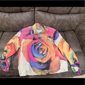 CAROLINE ROSE JACKET Floral Colorful BLAZER Metal Large Buttons